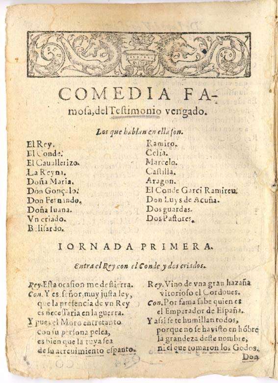 Title page of El testimonio vengado.