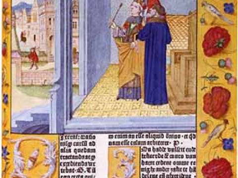 Lady Philosophy and Boethius from the Consolation, (Ghent, 1485)