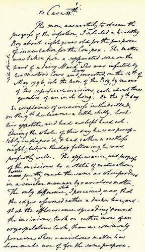 Jenner's handwritten draft of the first vaccination is held at the Royal College of Surgeons in London