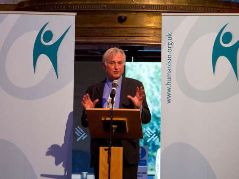 Dawkins accepting the Services to Humanism award at the British Humanist Association Annual Conference in 2012