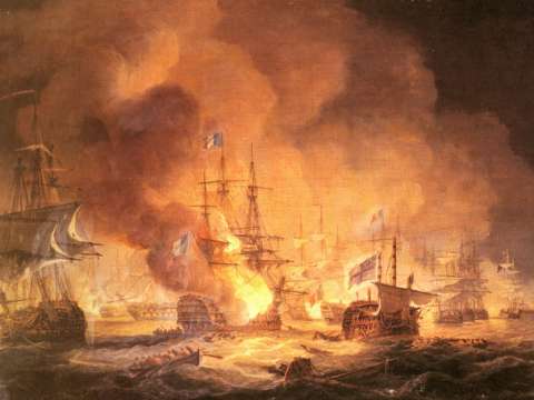 Battle of the Nile, 1 August 1798 at 10 pm, painting by Thomas Luny, 1834