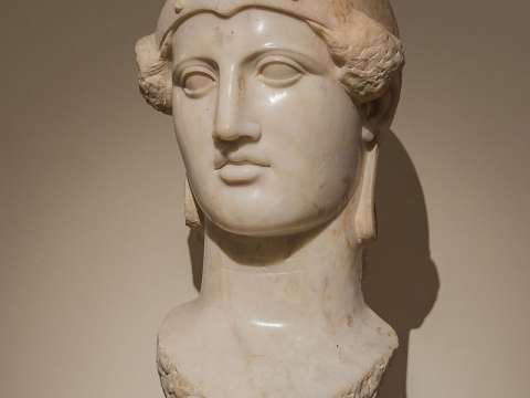 A copy of a work by Phidias or one of his pupils: head of Athena, found around Pnyx, now in the National Archeological Museum of Athens