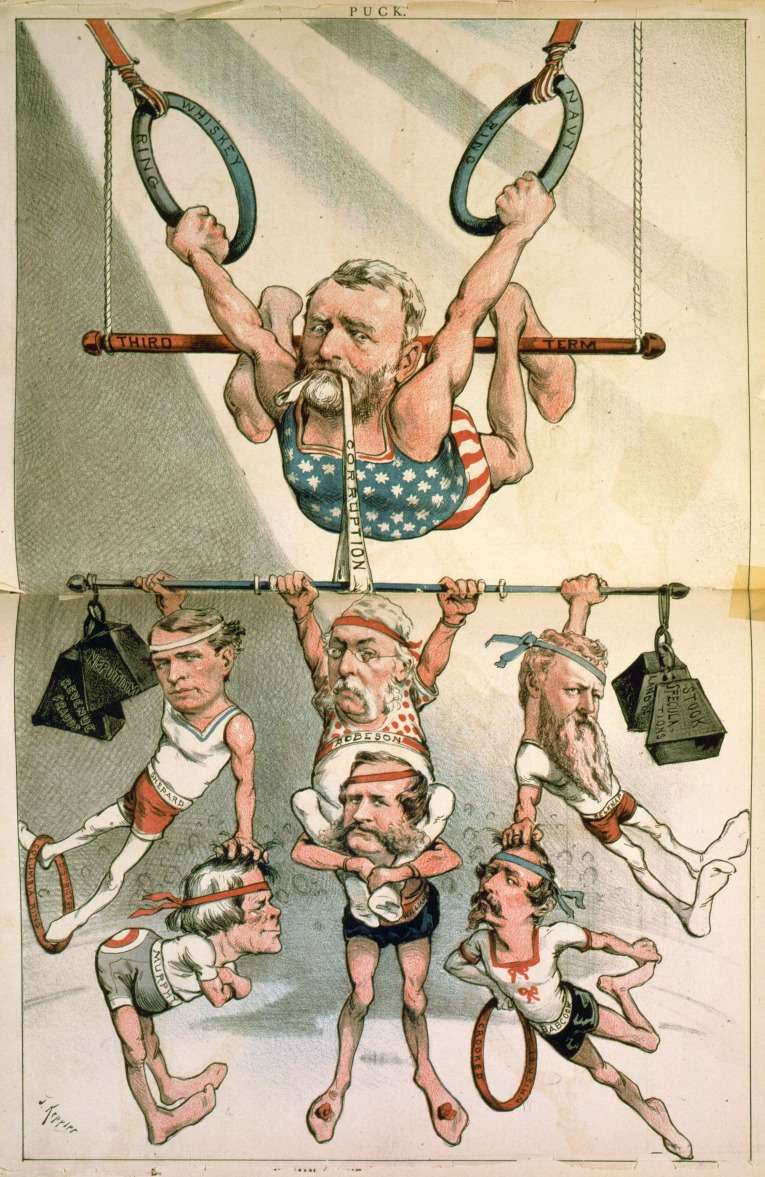 Cartoonist Joseph Keppler lampooned Grant and his associates. Puck, 1880