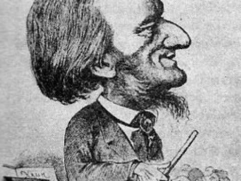 Caricature of Wagner by Karl Clic in the Viennese satirical magazine, Humoristische Blätter (1873). The exaggerated features refer to rumours of Wagner's Jewish ancestry.