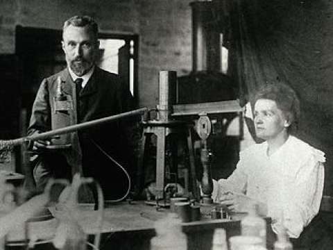 Pierre and Marie Curie in the laboratory, c. 1904