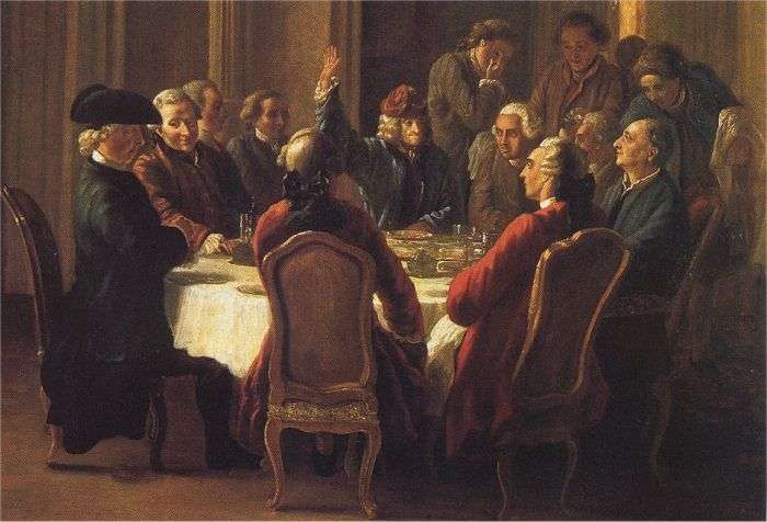 Un dîner de philosophes painted by Jean Huber. Denis Diderot is the second from the right (seated).
