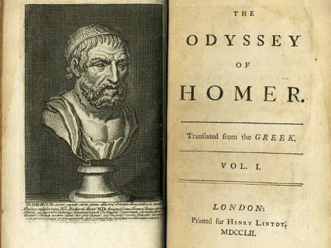 Frontispiece and title page of a 1752 edition of Pope's Odyssey.
