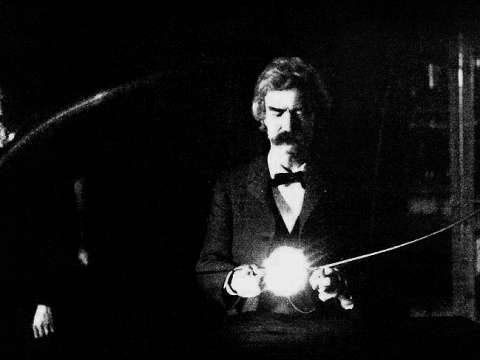 Twain in the laboratory of Nikola Tesla, early 1894