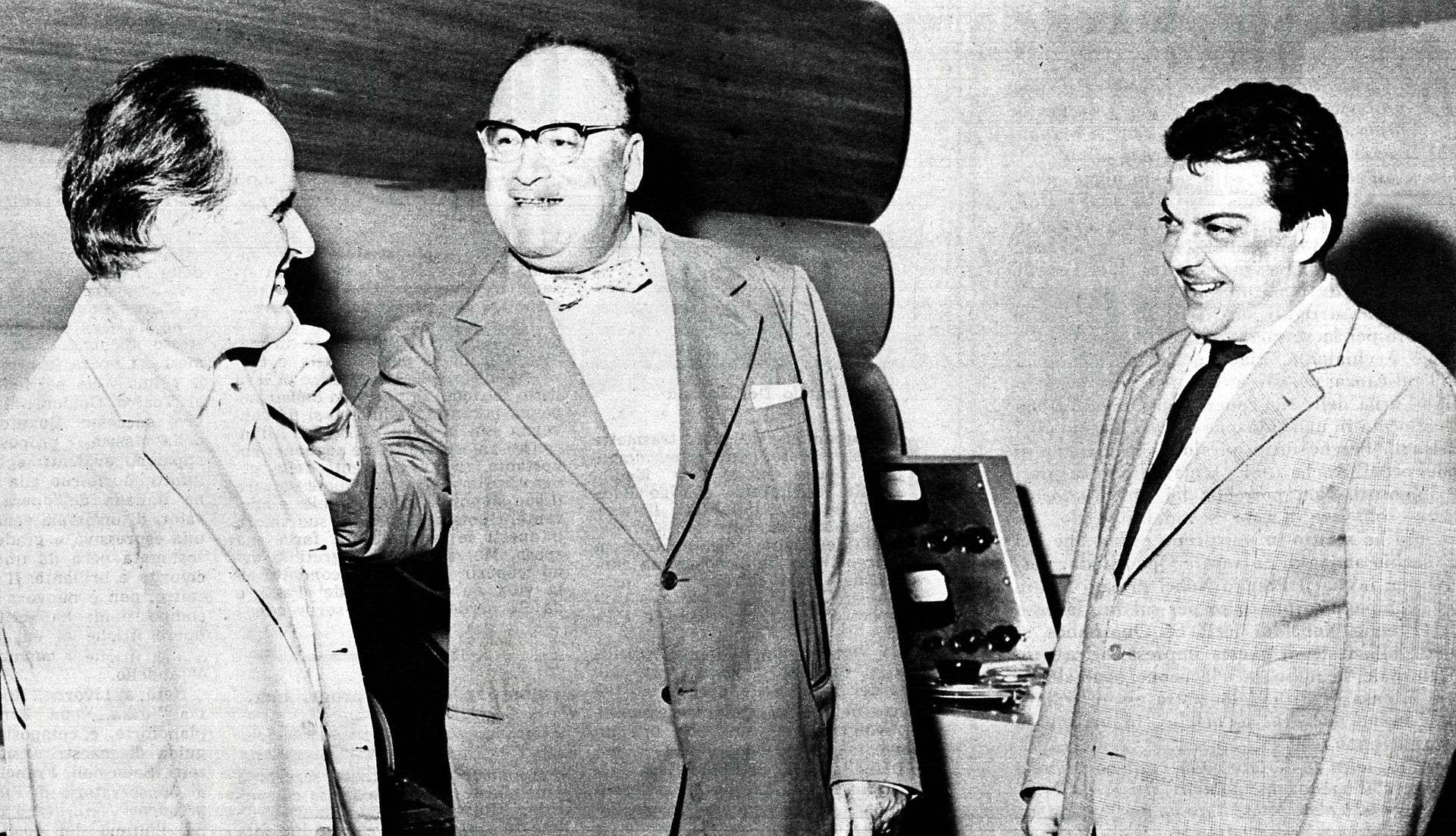 Rota (left) with Riccardo Bacchelli and Bruno Maderna in 1963