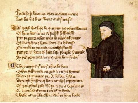 Portrait of Chaucer from a 1412 manuscript by Thomas Hoccleve, who may have met Chaucer