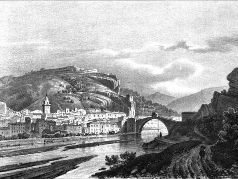 Nyons, France, XIXth century, drawn by Alexandre Debelle (1805–1897)