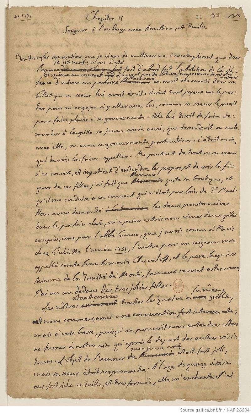 Page from the autograph manuscript of Histoire de ma vie