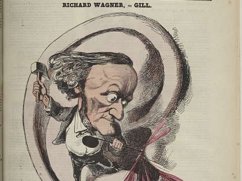 André Gill suggesting that Wagner's music was ear-splitting. Cover of L'Éclipse 18 April 1869