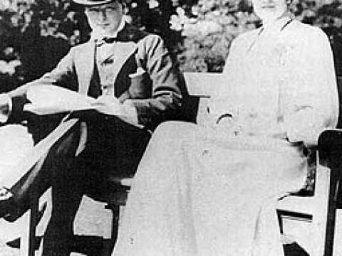Churchill and his fiancée Clementine Hozier shortly before their marriage in 1908.