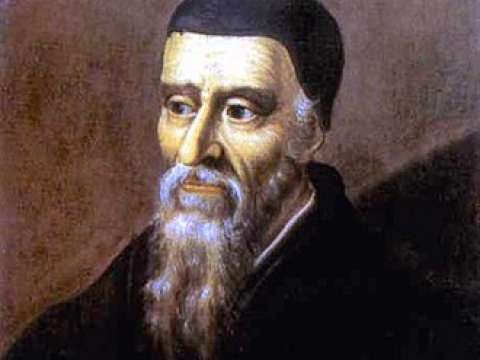 William Farel was the reformer who convinced Calvin to stay in Geneva. 16th-century painting.