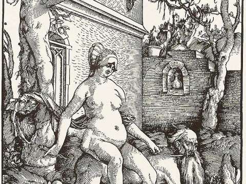 Woodcut of Aristotle ridden by Phyllis by Hans Baldung, 1515