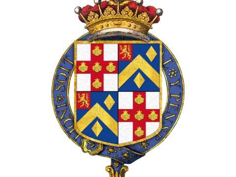 Shield of arms of George Villiers, 4th Earl of Clarendon, as displayed on his Order of the Garter stall plate in St. George's Chapel.