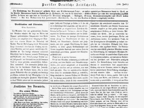 Front page of Marx's Vorwärts, featuring Heine's poem 