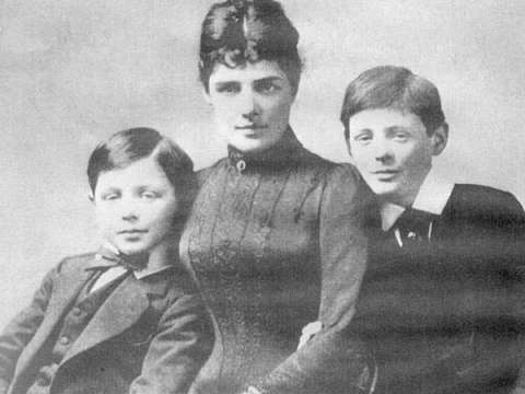 Jennie Spencer Churchill with her two sons, Jack (left) and Winston (right) in 1889.