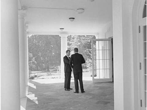 President Kennedy confers with Attorney General Robert Kennedy, October 1962