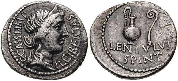 Denarius (42 BC) issued by Gaius Cassius Longinus and Lentulus Spinther