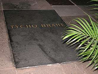 Tycho Brahe's grave in Prague, new tomb stone from 1901
