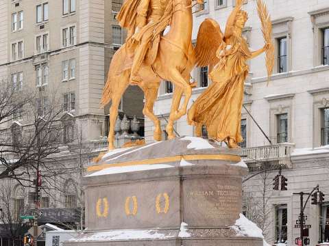 William Tecumseh Sherman monument by Augustus Saint-Gaudens, 1902, located at Grand Army Plaza in Manhattan, New York, includes a statue of Nike titled Victory