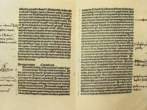 Columbus's copy of The Travels of Marco Polo, with his handwritten notes in Latin written on the margins
