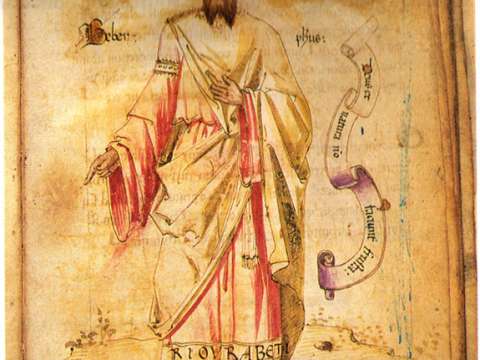 The alchemist Jabir ibn Hayyan, from a 15th century European portrait of Geber, Codici Ashburnhamiani 1166.