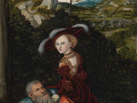 Phyllis and Aristotle by Lucas Cranach the Elder. Oil on panel, 1530