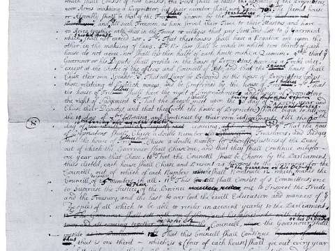 First draft of the Frame of Government of Pennsylvania, written by Penn in England (c. 1681)