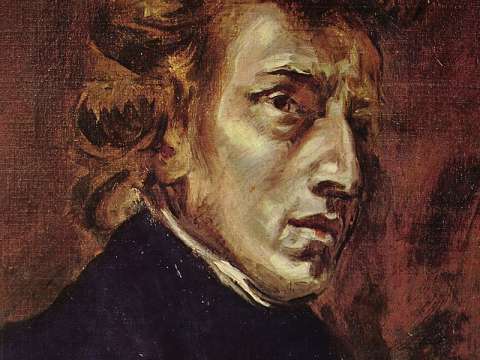 Chopin at 28, from Delacroix's joint portrait of Chopin and Sand, 1838