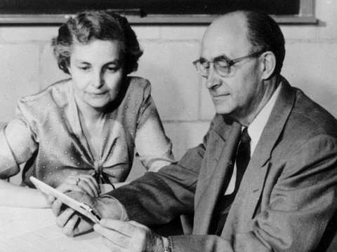Laura and Enrico Fermi at the Institute for Nuclear Studies, Los Alamos, 1954