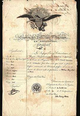 1815 US passport issued by John Quincy Adams at London.