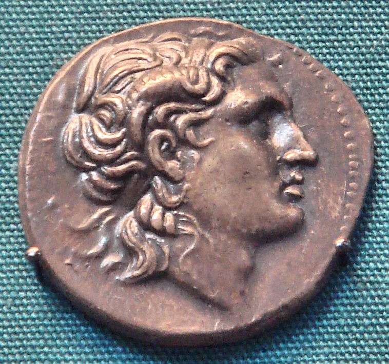 Coin of Lysimachus with an image of a horned Alexander the Great