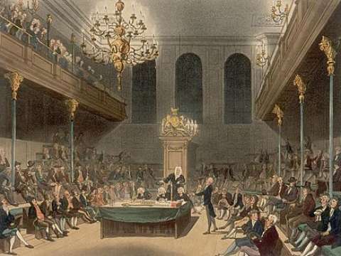 The House of Commons in Wilberforce's day by Augustus Pugin and Thomas Rowlandson (1808–1811)