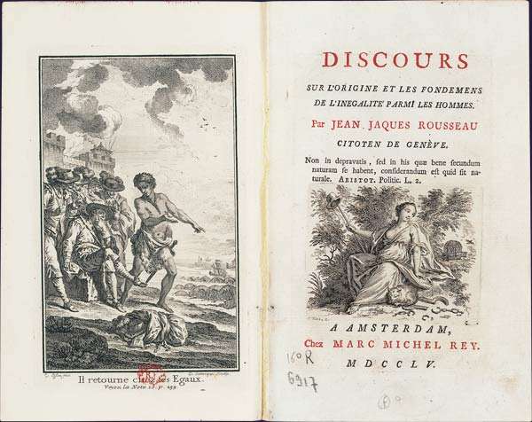 Rousseau (1755), Discourse on Inequality, Holland, frontispiece and title page