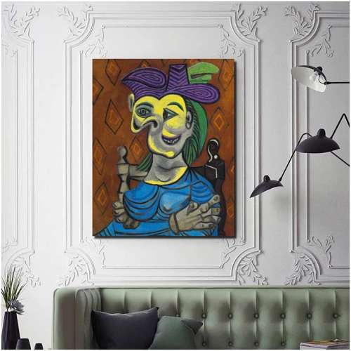 Pablo Picasso Woman Sitting Blue Dress Canvas Painting