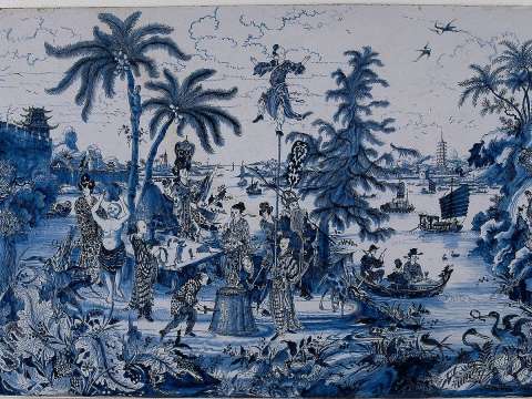 Delftware plaque with chinoiserie, 17th century