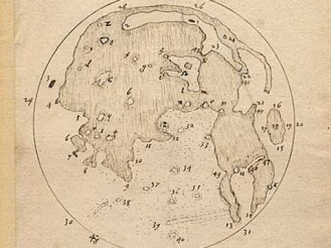 Harriot's illustration of the Moon from 1609.