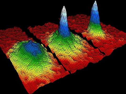 Velocity-distribution data of a gas of rubidium atoms, confirming the discovery of a new phase of matter, the Bose–Einstein condensate.