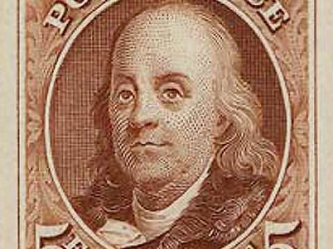 First issue of Benjamin Franklin on US postage stamp, issue of 1847