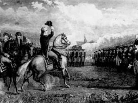 Washington taking command of the Continental Army, just before the siege
