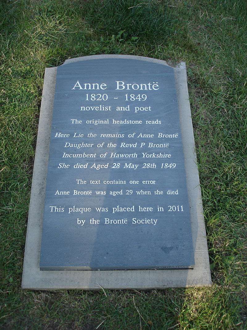 Memorial slab lying on the grave of Anne Brontë