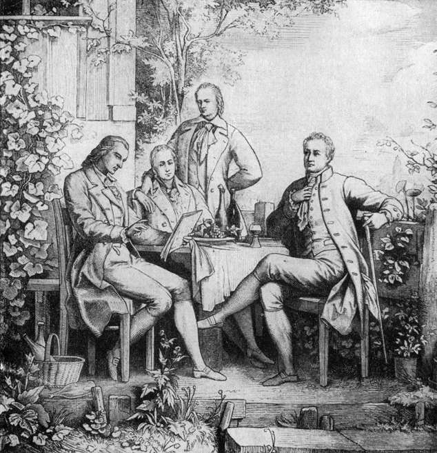 Schiller, Alexander and Wilhelm von Humboldt, and Goethe in Jena, c. 1797