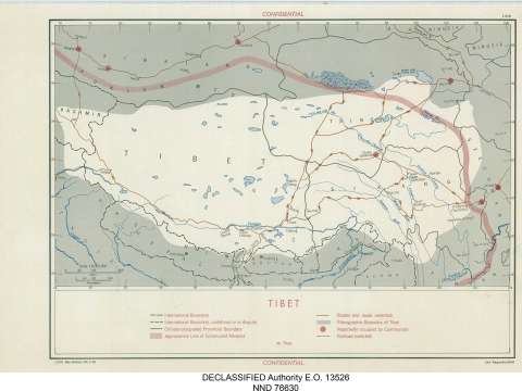 Territorial extent of Tibet and approximate line of the Chinese Communist advance in 1950