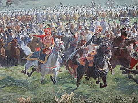 Ney leading the cavalry charge at Waterloo, from Louis Dumoulin's Panorama of the Battle of Waterloo