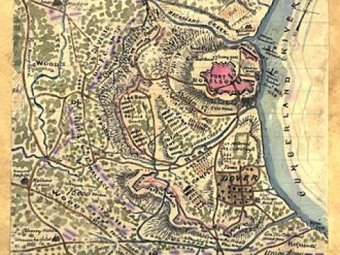 Map showing Fort Donelson and surrounding area during capture