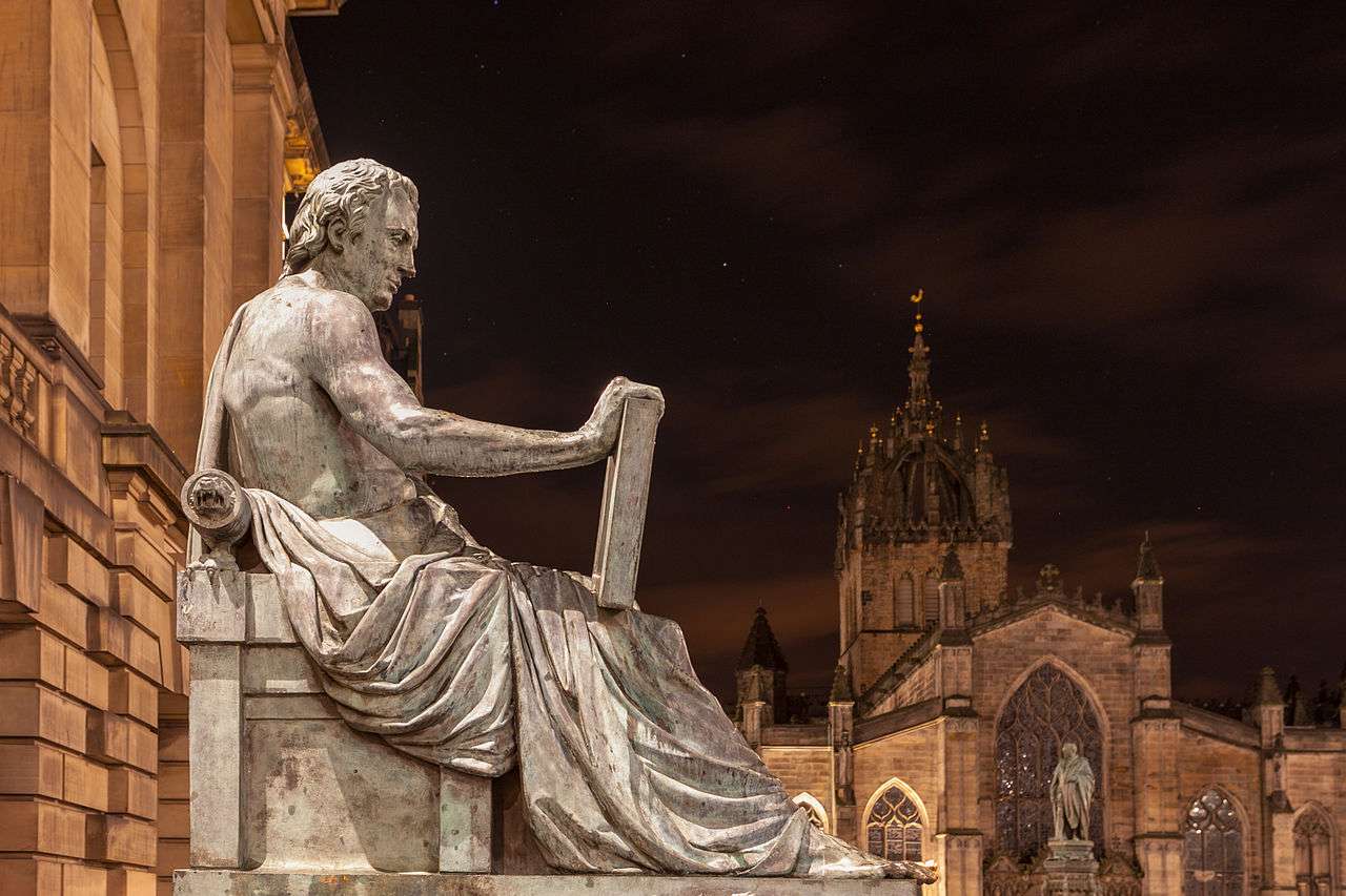 Statue of Hume by Alexander Stoddart on the Royal Mile in Edinburgh