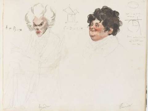 1820 watercolor caricatures of the French mathematicians Adrien-Marie Legendre (left) and Joseph Fourier (right) by French artist Julien-Léopold Boilly.